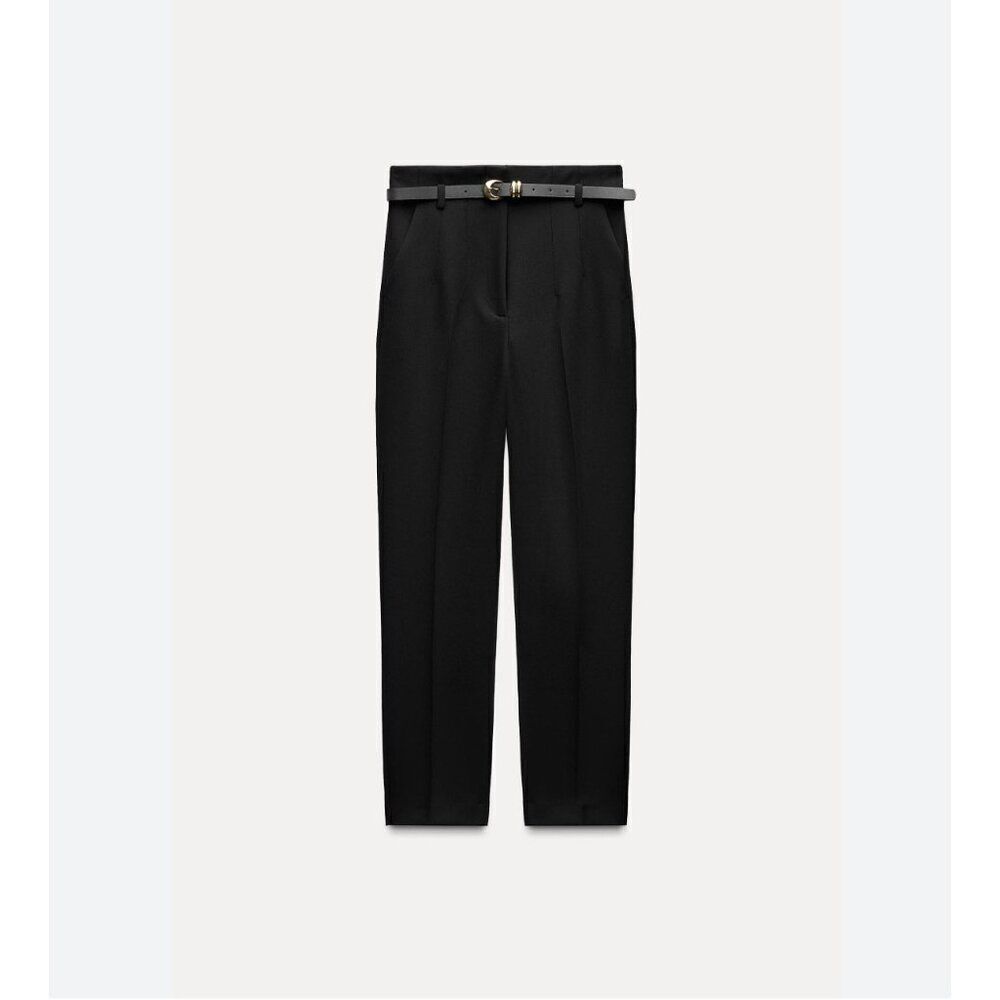 Zara Womens High Waisted Pants Trousers Ankle S Black 9490/590 NWT no belt - Picture 2 of 15